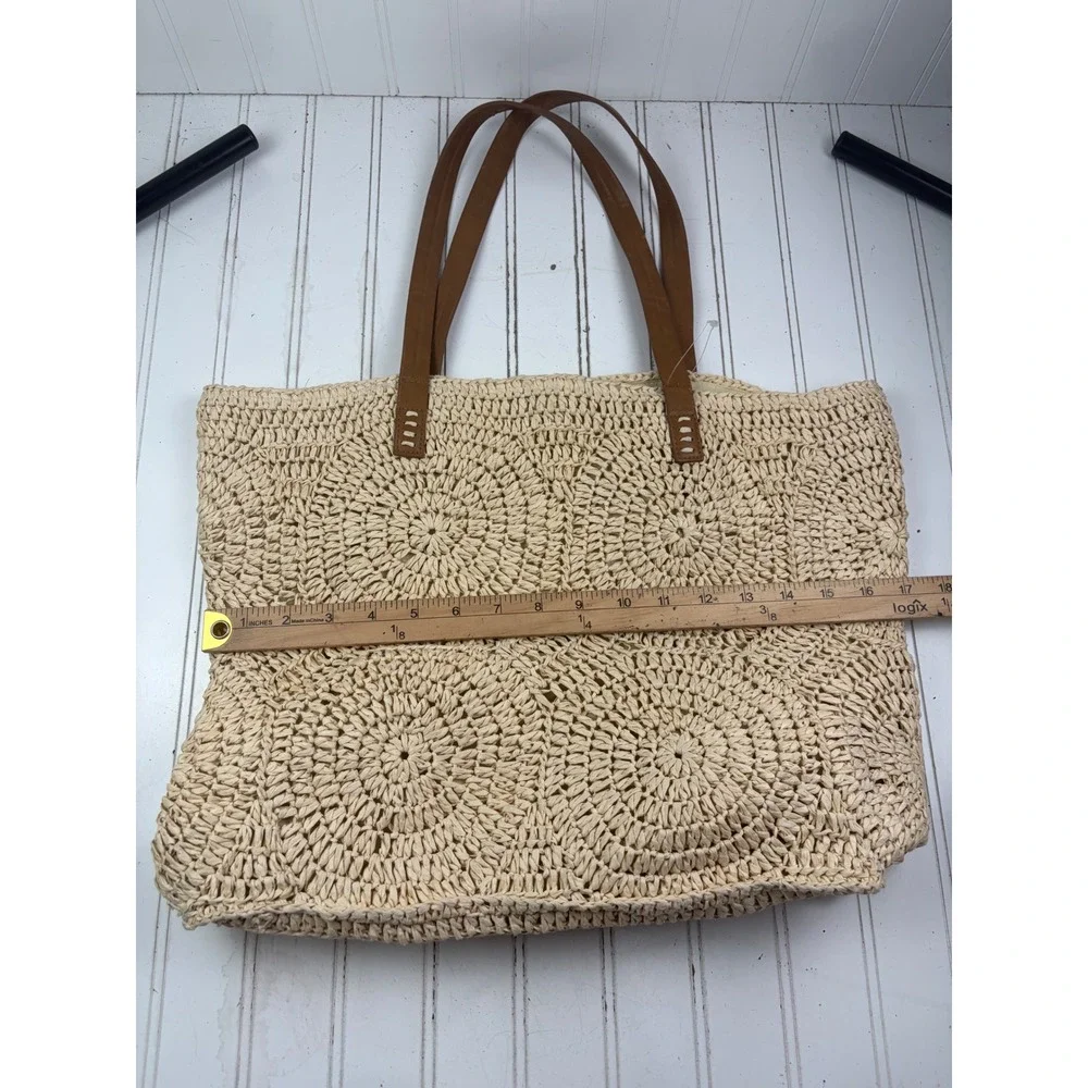 Straw Studios Vintage Y2K Woven Crochet Circle Medallion Vacation Shoulder Bag